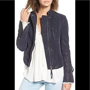 Free People Clean Vegan Faux Leather Jacket Moto, Indigo, Size 4